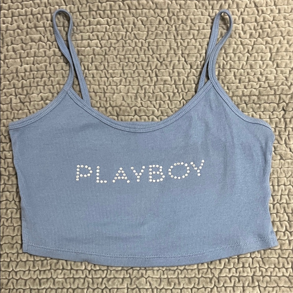 PacSun Blue Crop Top with White Text